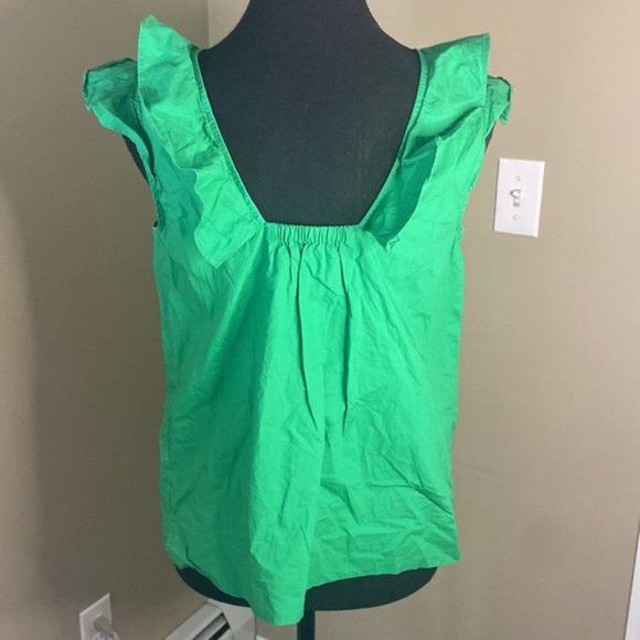 J crew womens 100% cotton green tank with ruffles - Picture 2 of 5